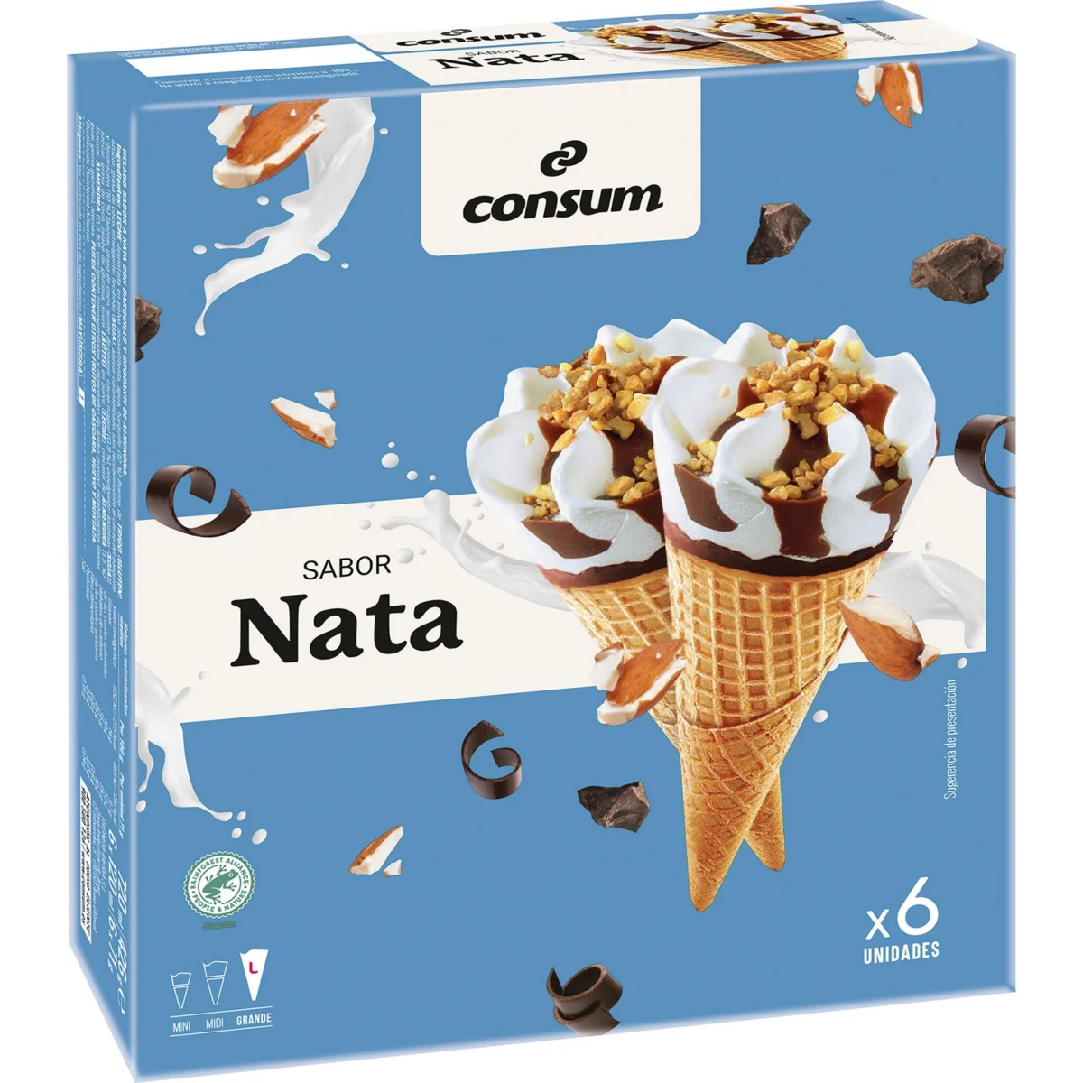Eiswaffelhörnchen mit Sahne, Packung mit 6 Stück Consum