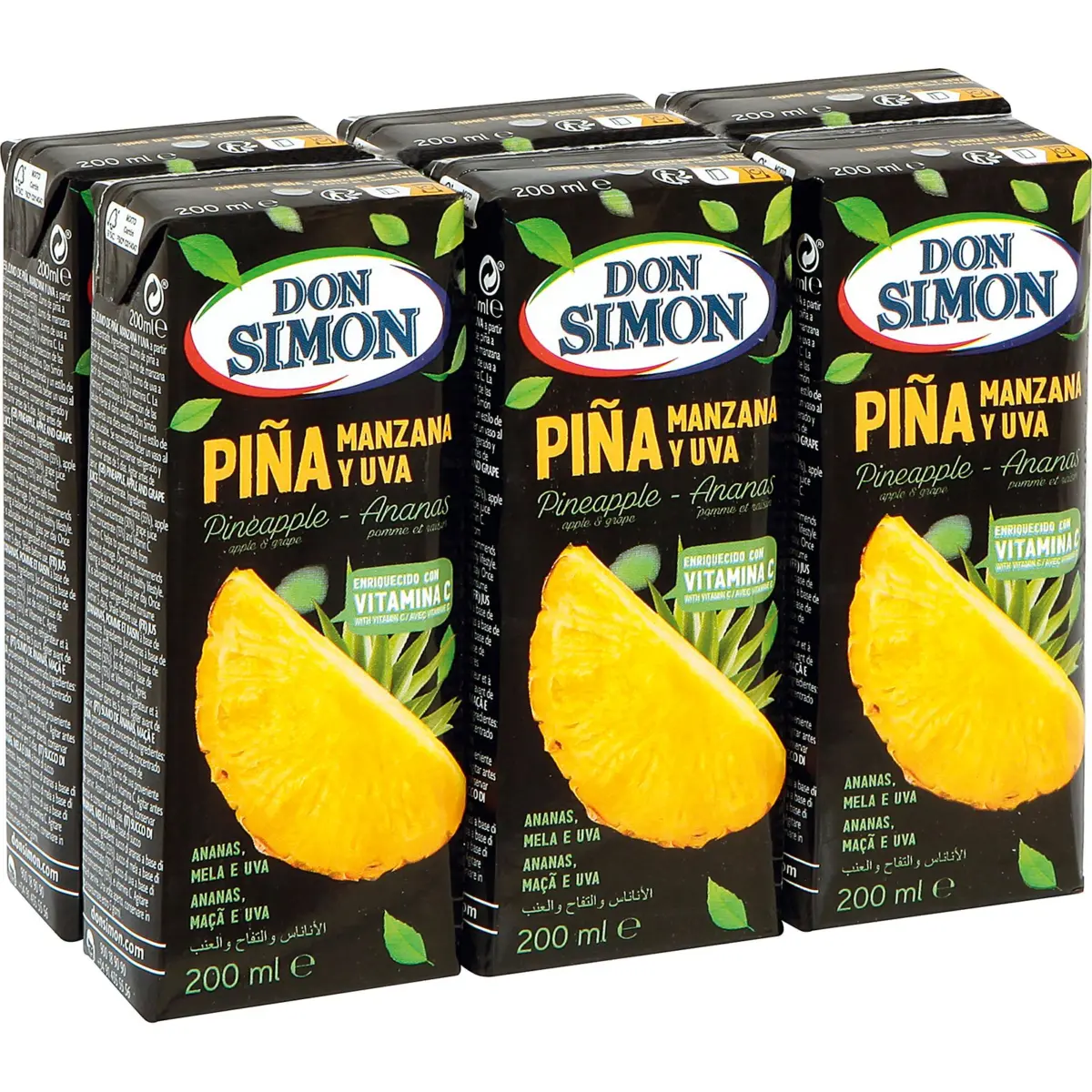 Jus d’ananas, pomme et raisin à base de concentré, pack de 6 Don Simon