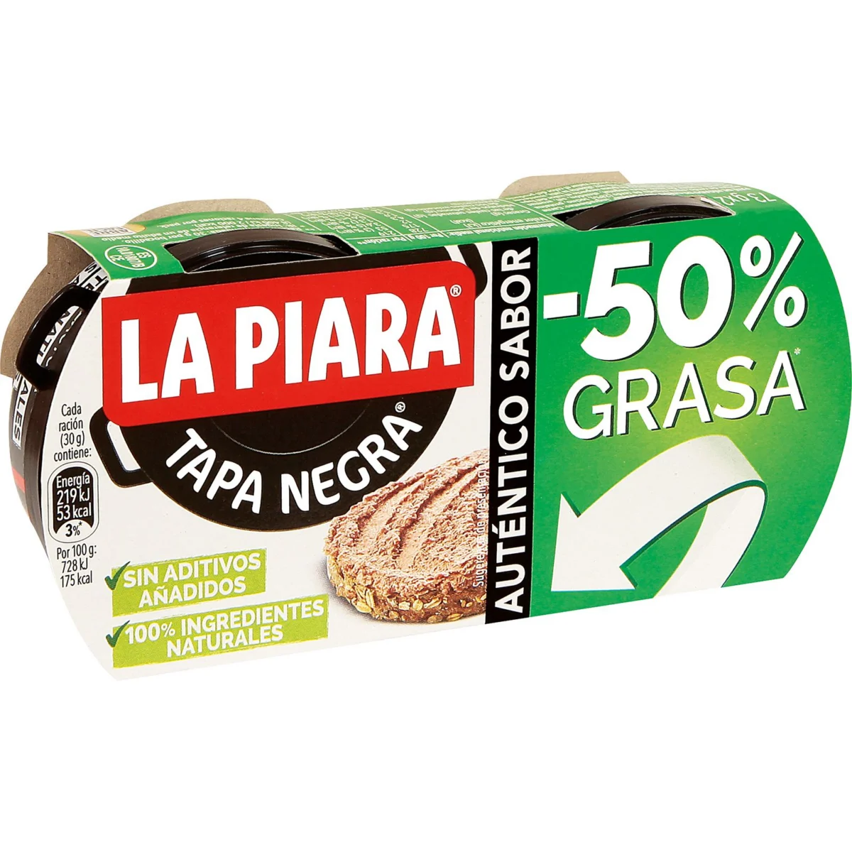 Pork liver pâté, 50% less fat, black lid La Piara