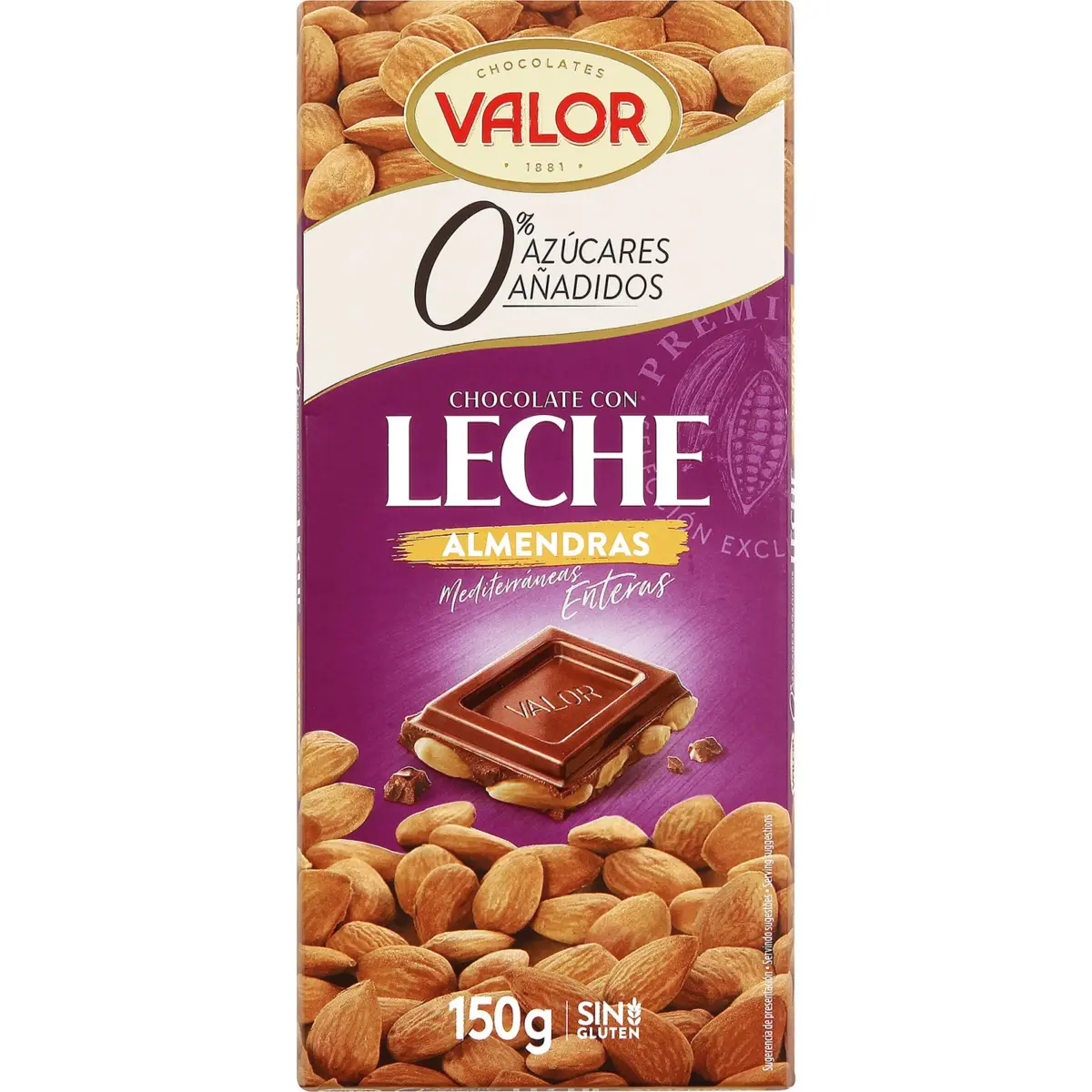 Milk chocolate with almonds, sugar-free Valor