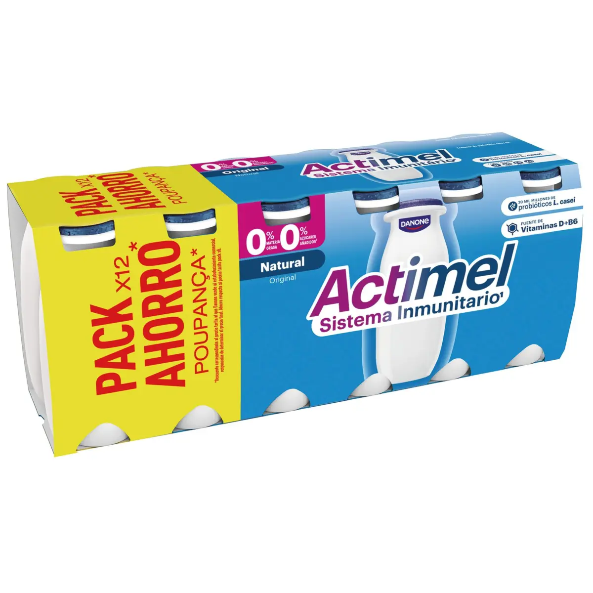 Actimel 0%0% liquide nature, pack de 12 Danone