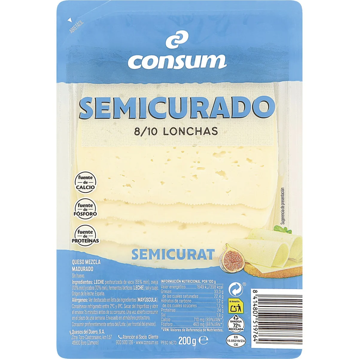 Queso Mezcla Semi Lonchas Consum