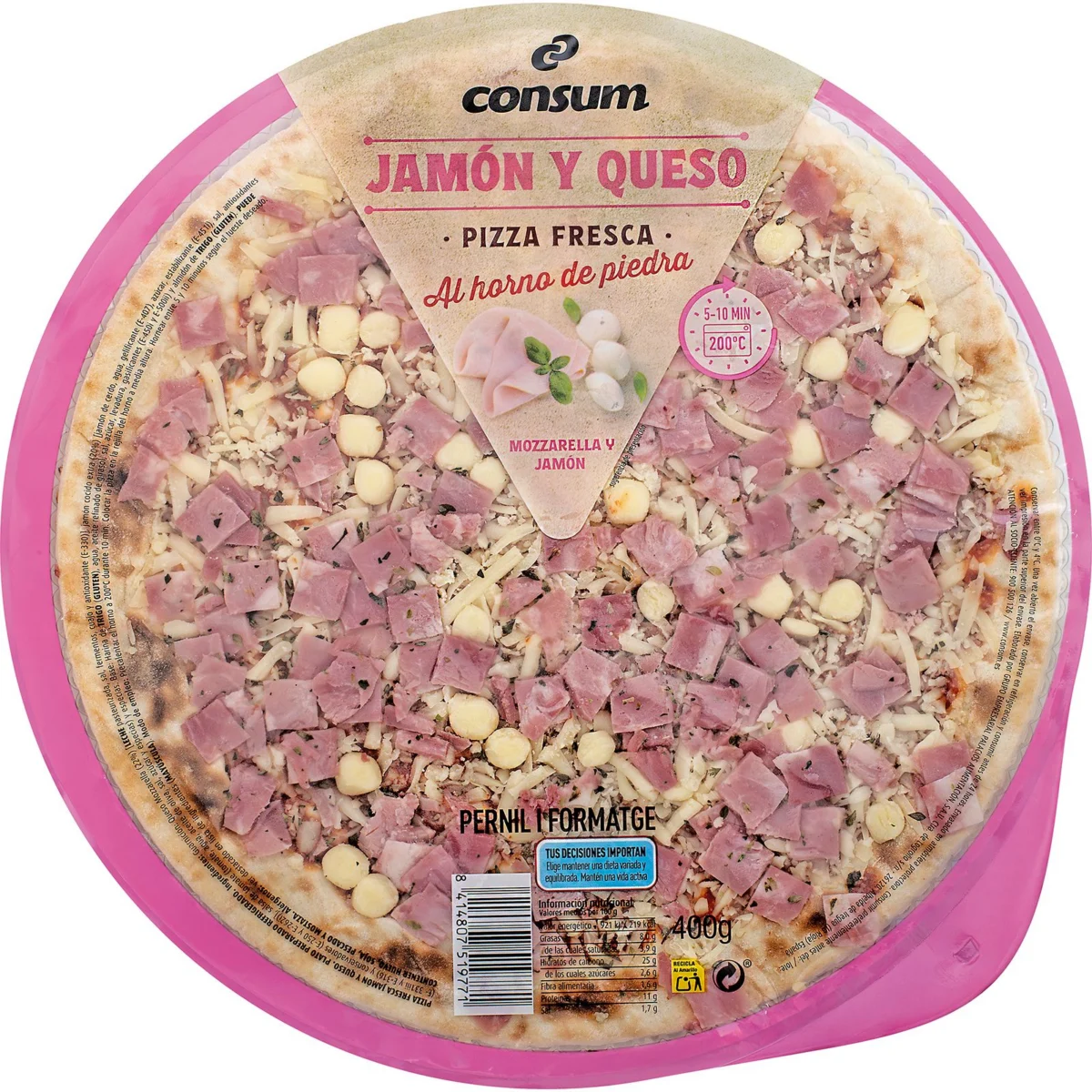Pizza de pernil i formatge al forn de pedra Consum