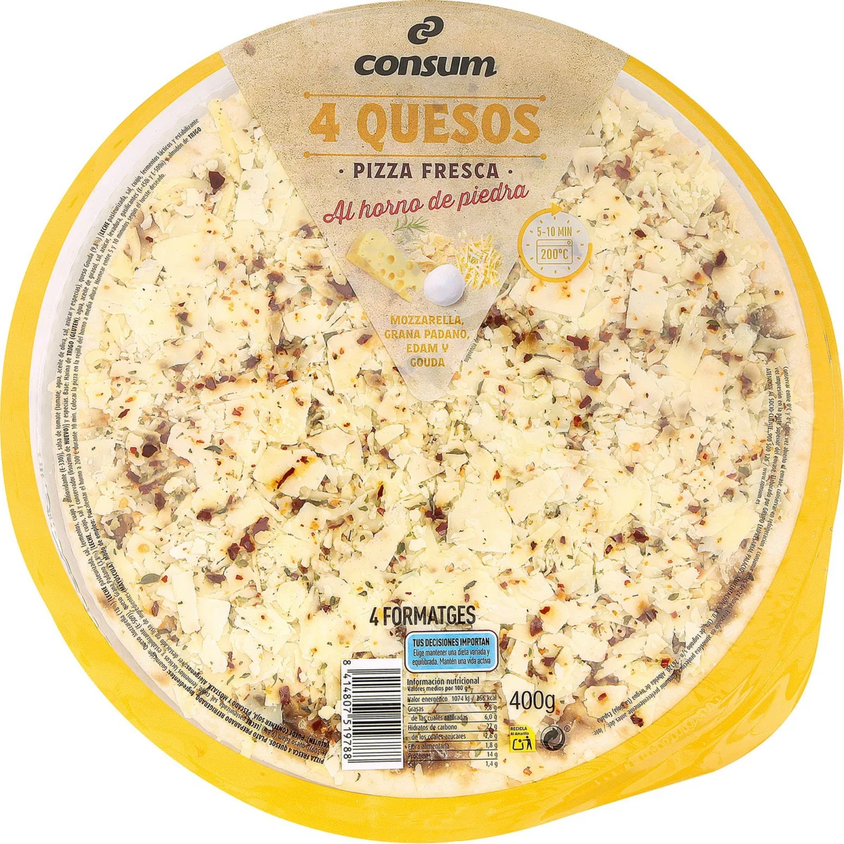 Pizza 4 fromages cuite au four à pierre Consum
