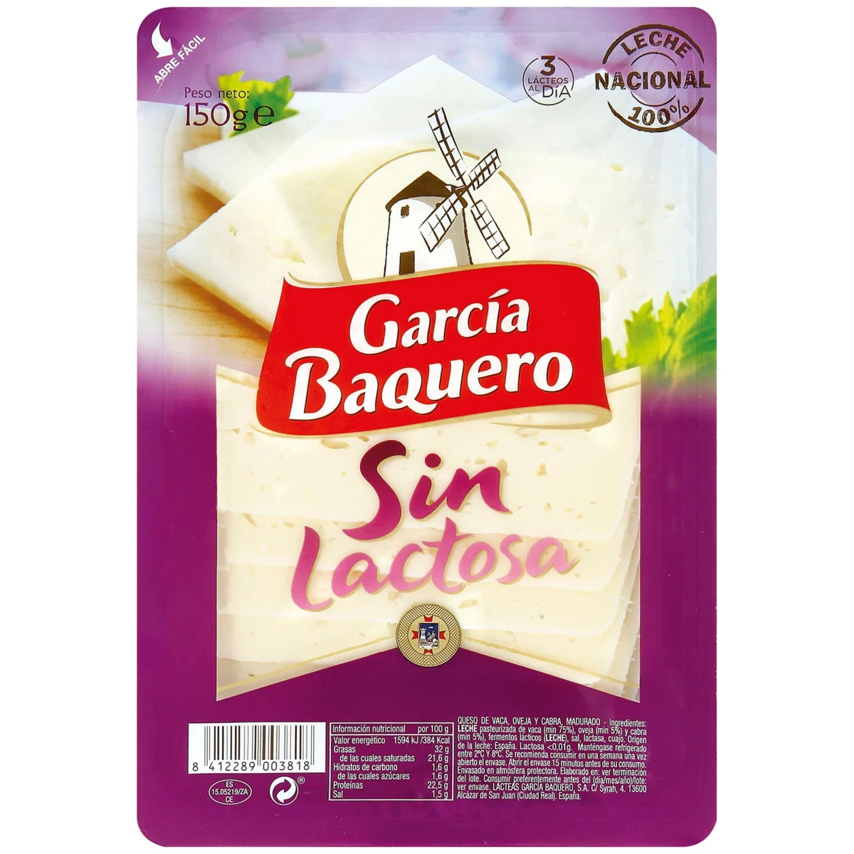 Formatge sense lactosa a llesques G.baquero