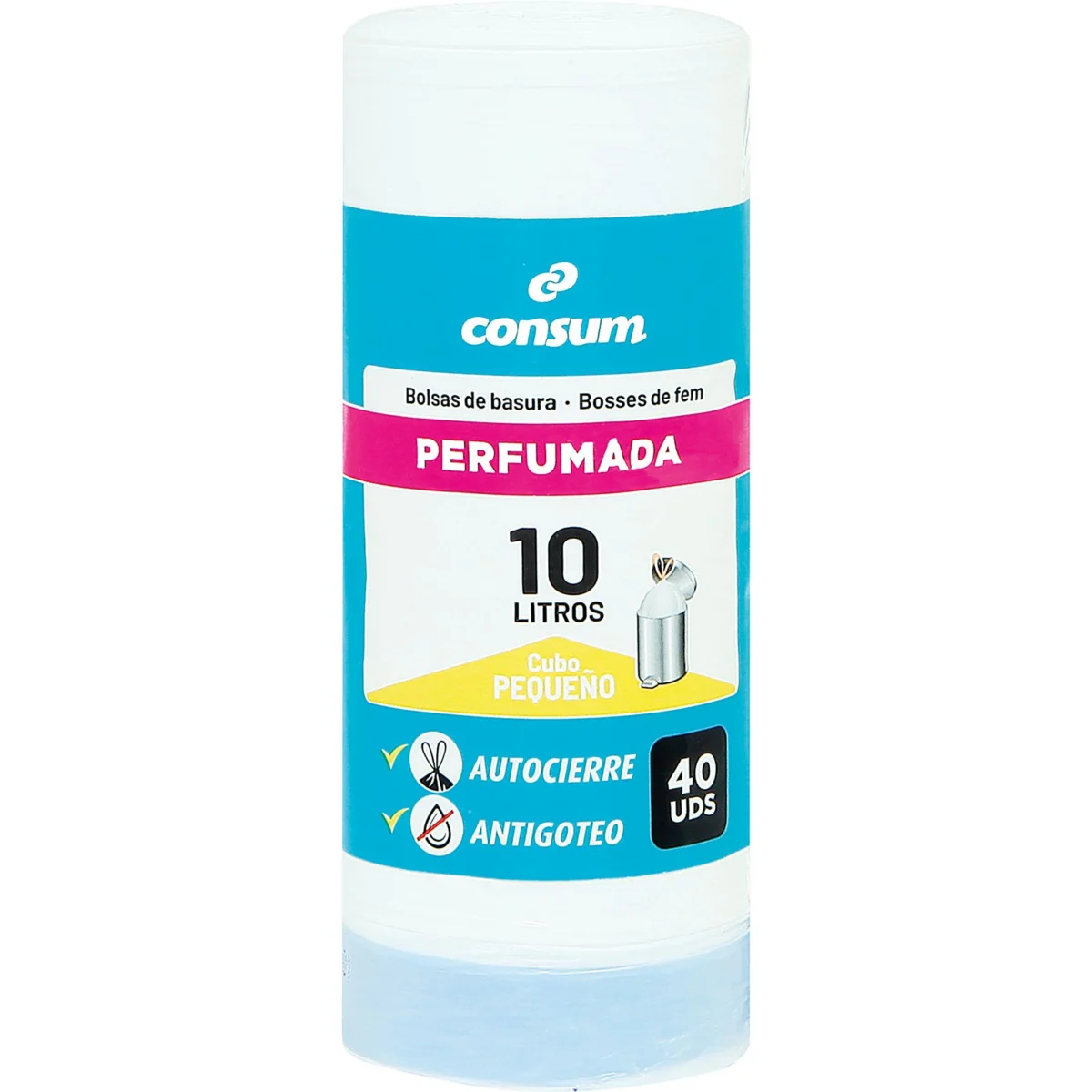 White scented self-closing bin bags 10L Consum