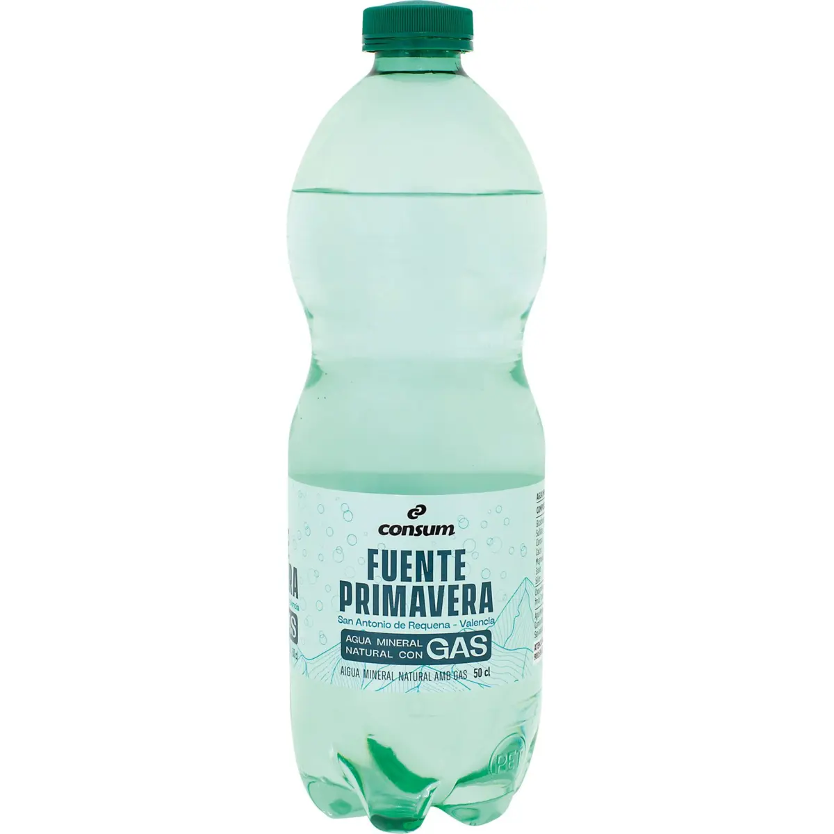 Mineralwasser mit Kohlensäure in der Flasche Consum