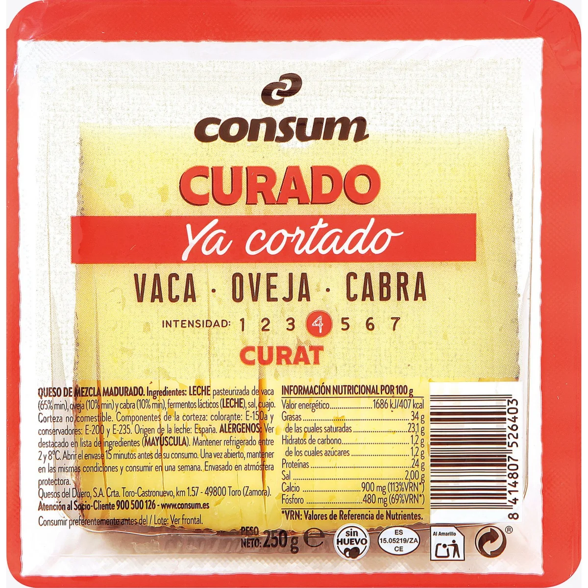 Queso Mezcla Curado Precortado L.Pasteurizad Consum