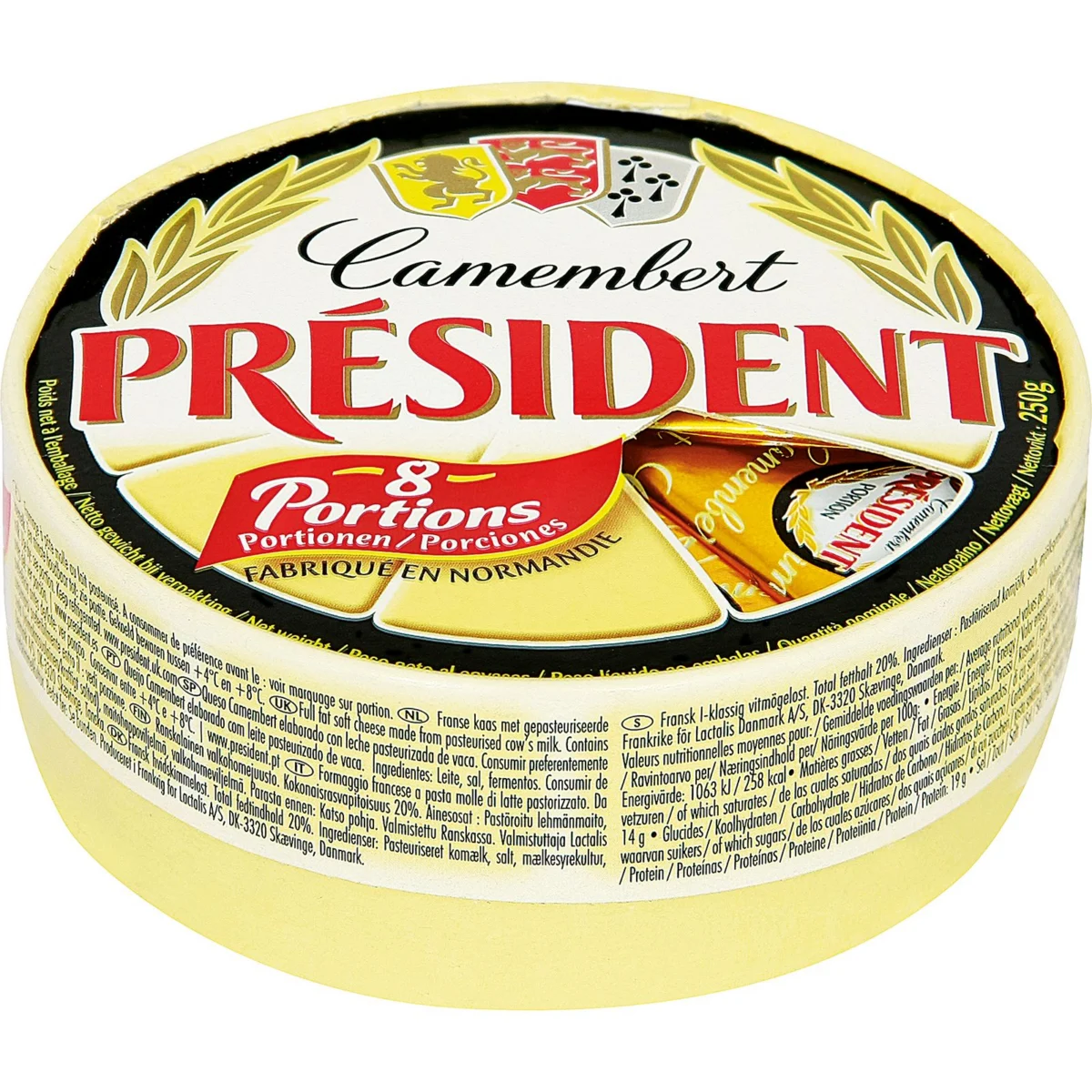 Camembert-Käse in Portionen President