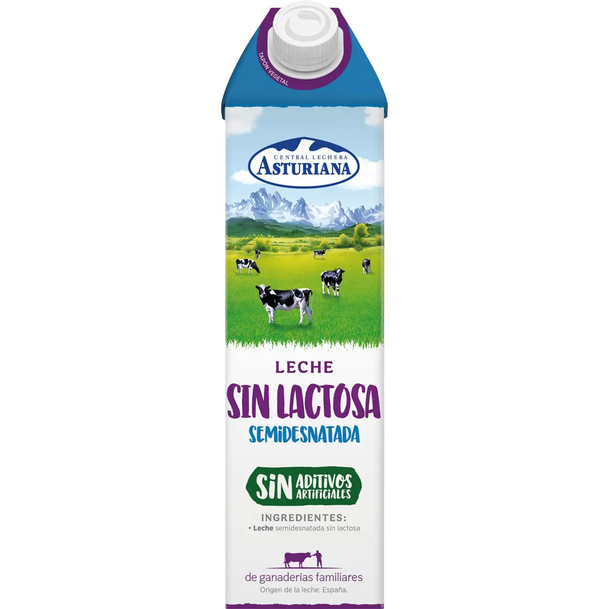 Lait demi-écrémé sans lactose en brique Asturiana