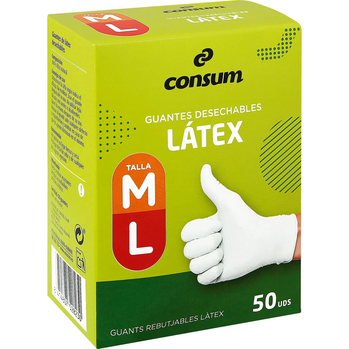 Latex gloves, medium/large size Consum
