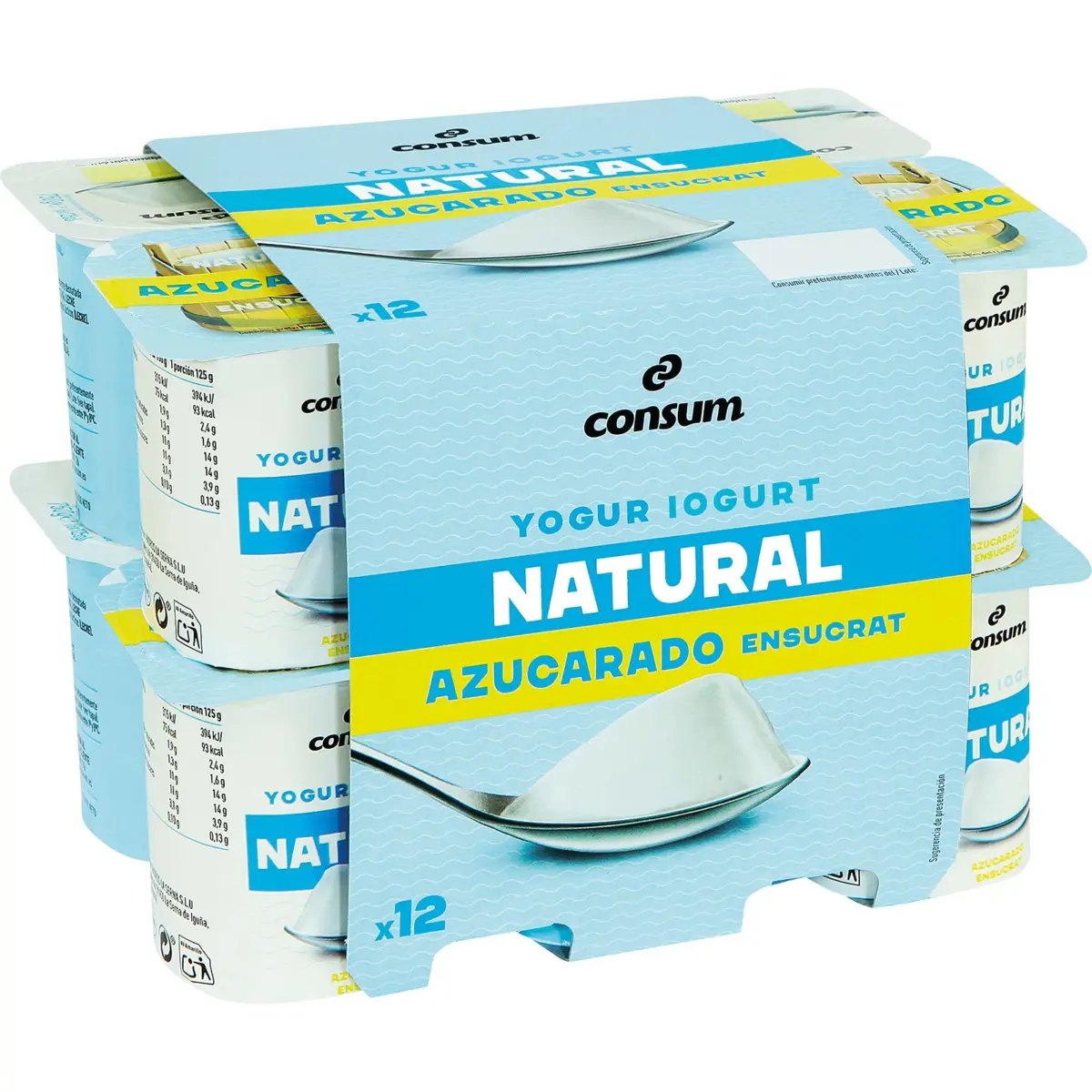 Iogurt natural ensucrat, pack de 12 unitats Consum