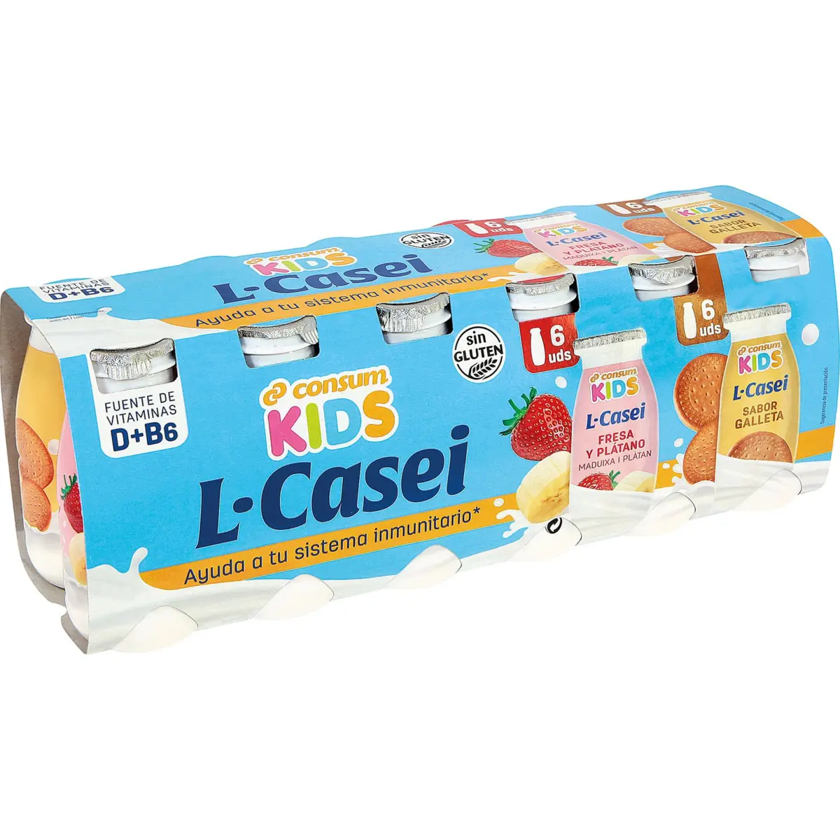 L Casei, fraise-banane et biscuit, pack de 12