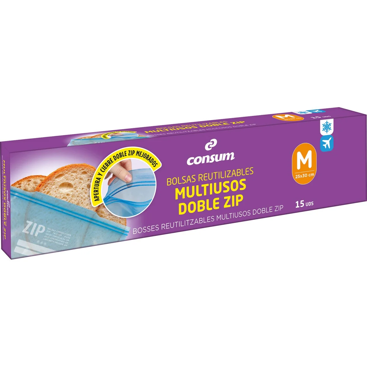 Bolsas Reutilizables Multiusos Zip Mediana Consum