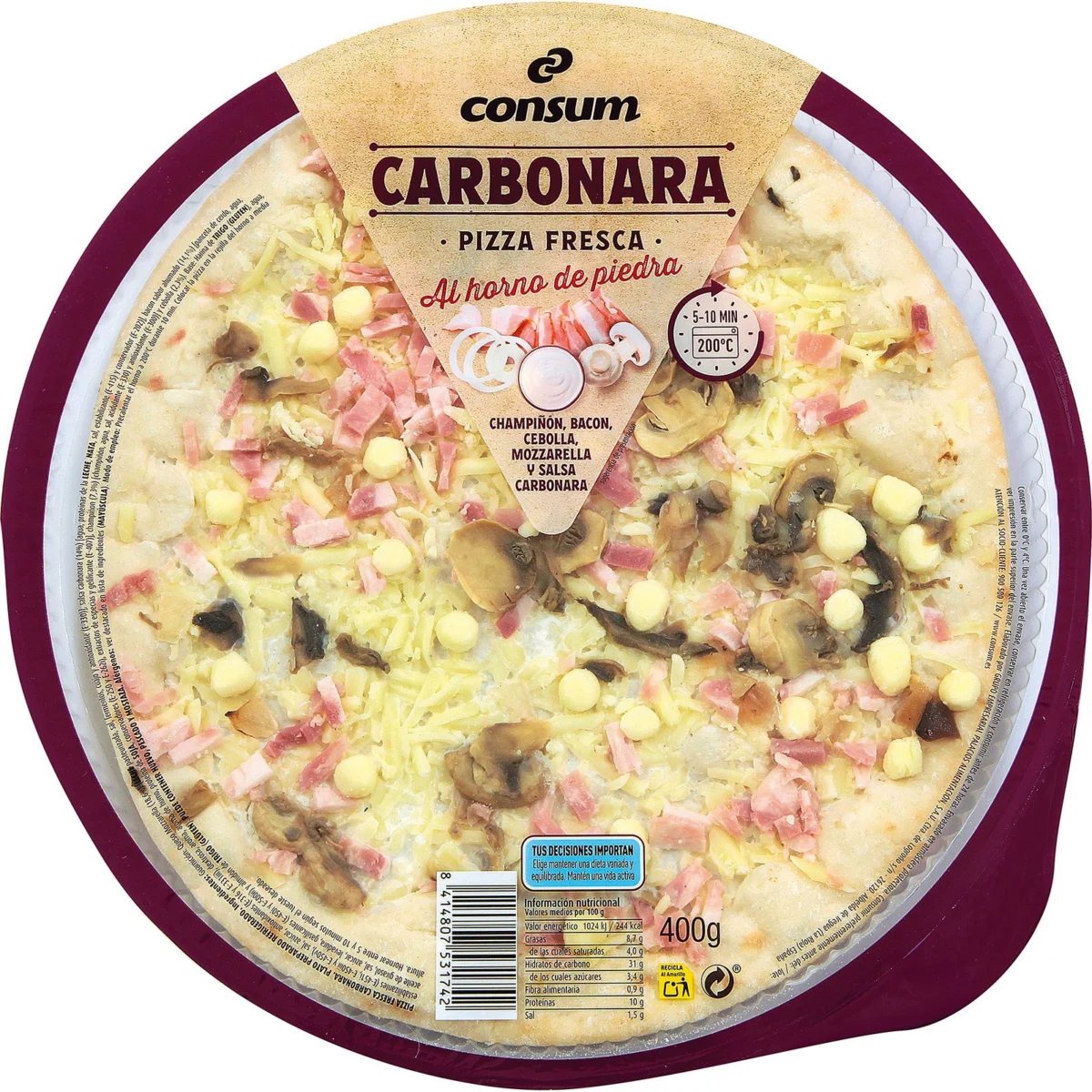 Carbonara-Pizza mit dünnem Boden Consum