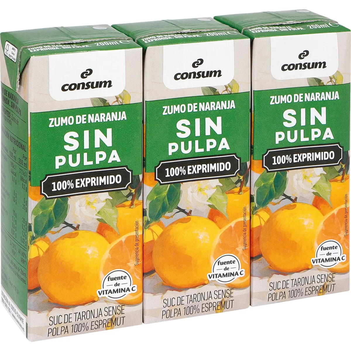 Squeezed orange juice without pulp, mini carton Consum