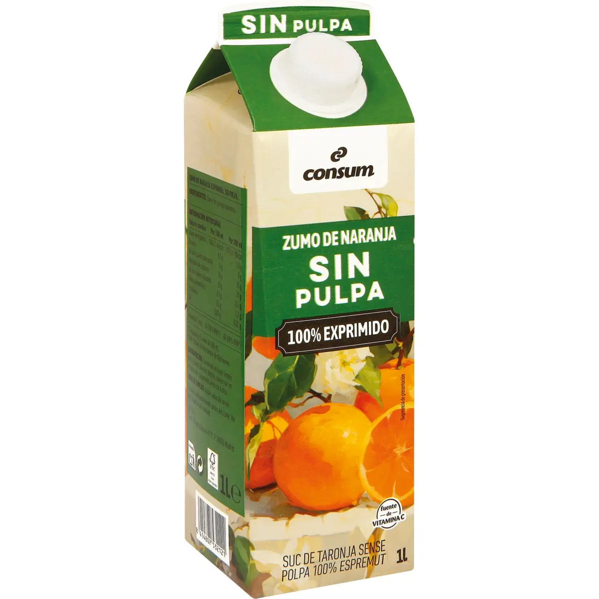 Jus d’orange pressé sans pulpe, brique Consum