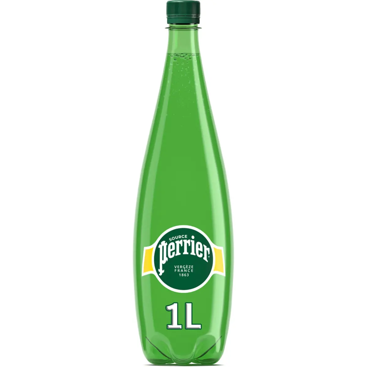 Mineralwasser mit Kohlensäure Perrier in der PET-Flasche