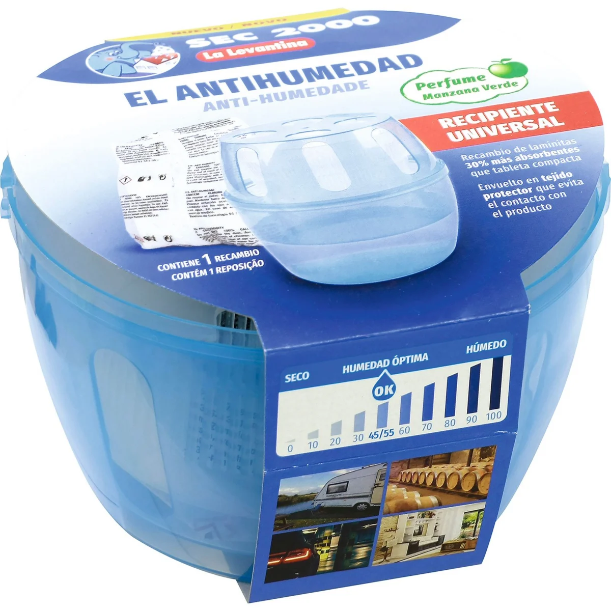 Moisture absorber container with device and refill La Levantina
