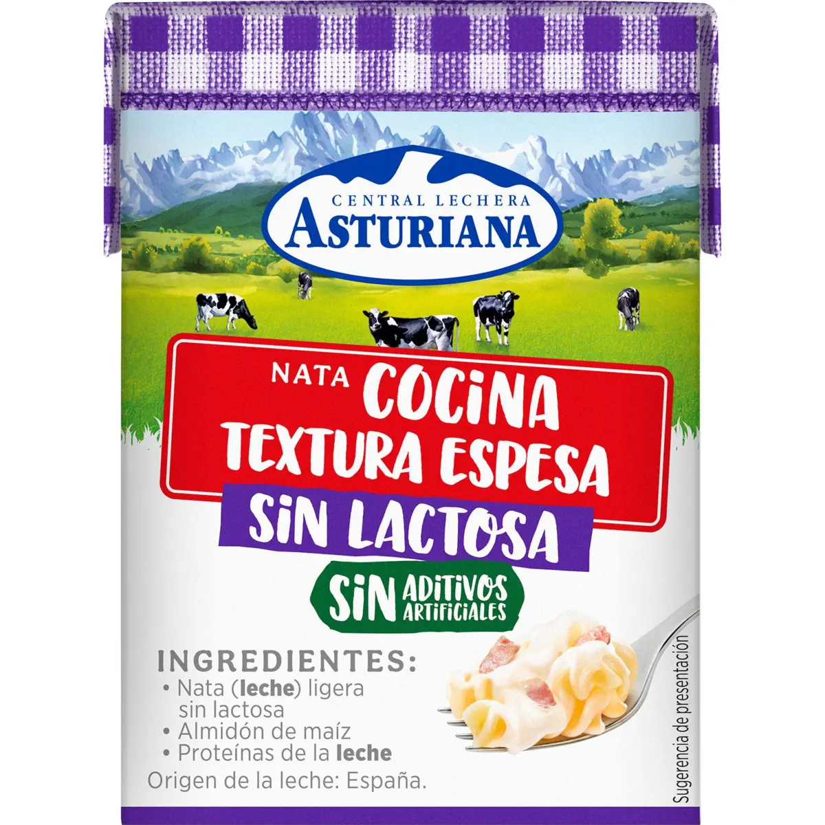 Crème sans lactose pour cuisiner, mini-brique Asturiana