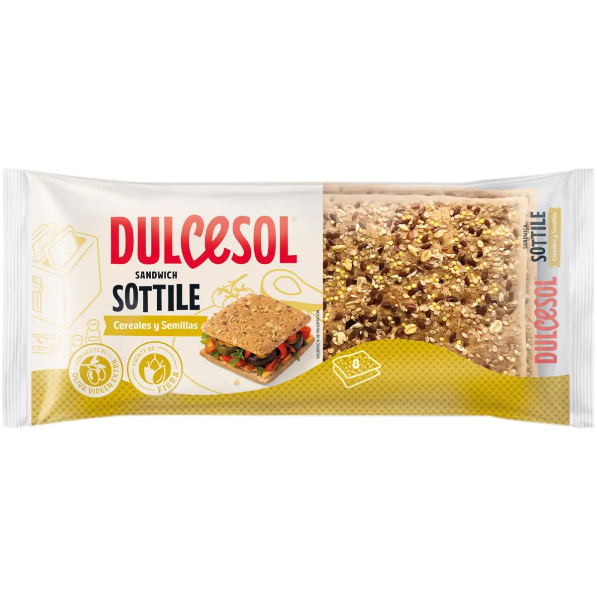 Multigrain sandwich bread Sottile, 8 units Dulcesol