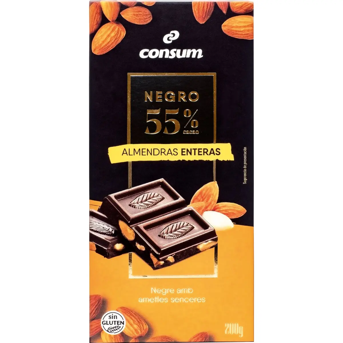 Xocolata negra 55% amb ametlles senceres Consum