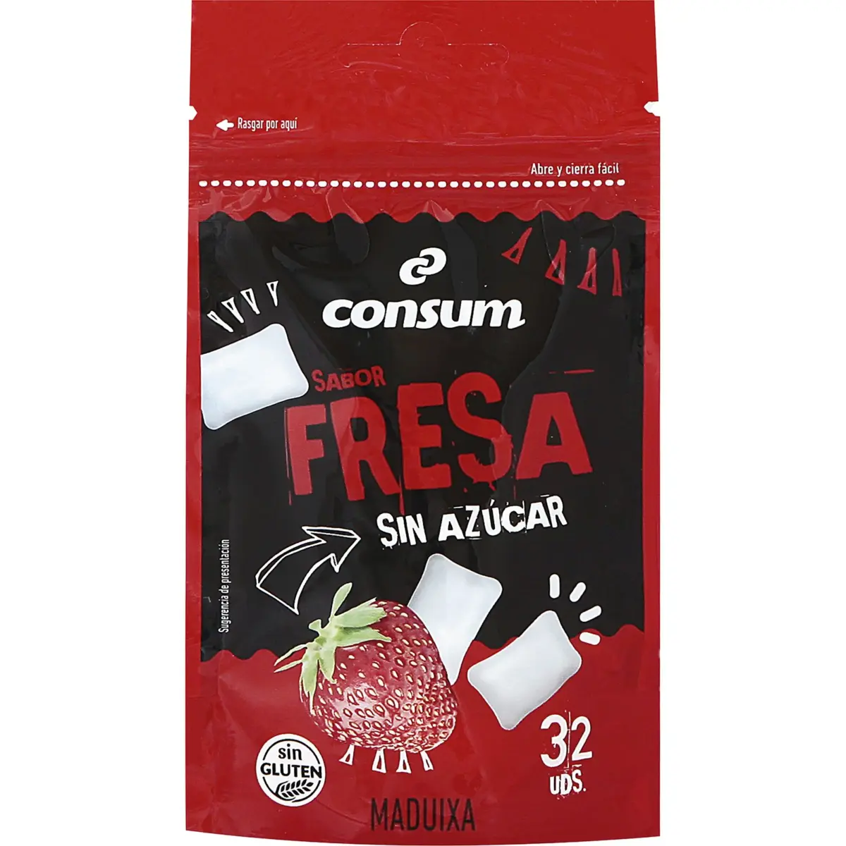 Zuckerfreier Erdbeer-Kaugummi, 32 Stück Consum