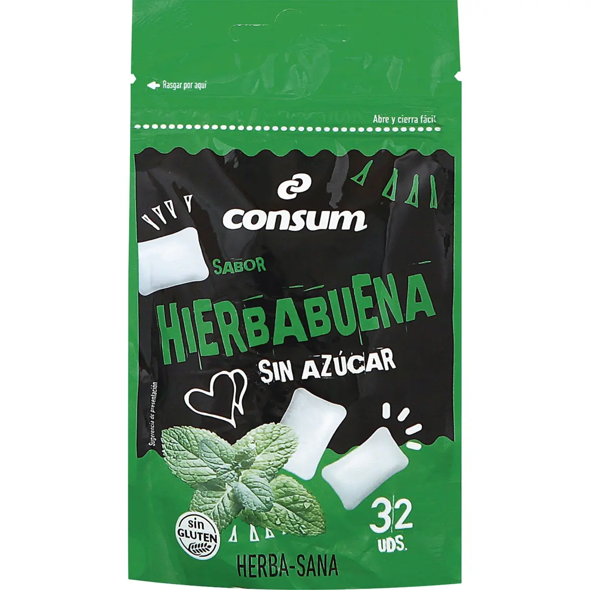 Sugar-Free Spearmint Chewing Gum, 32 Pieces Consum