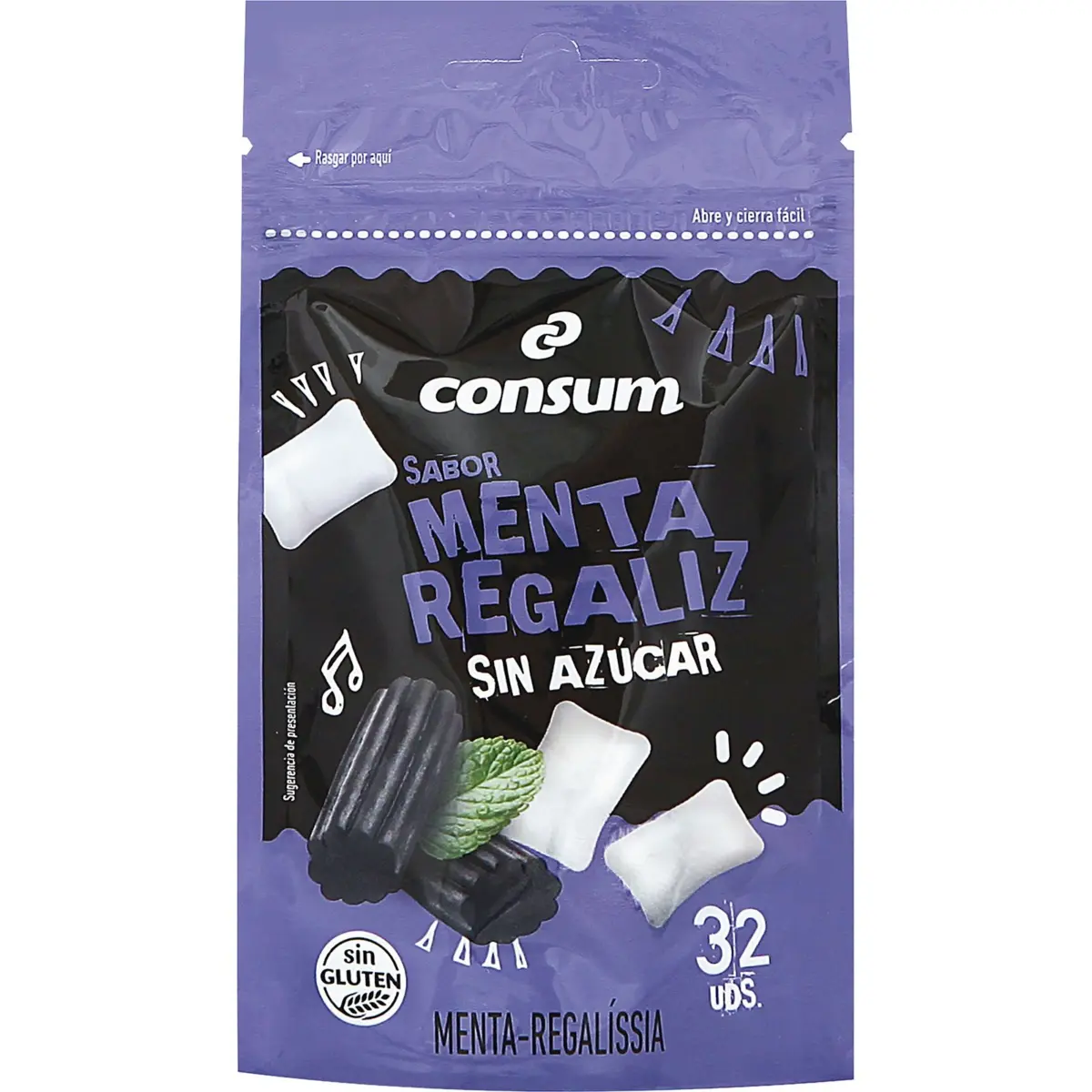 Xiclet de menta i regalèssia sense sucre, 32 unitats Consum