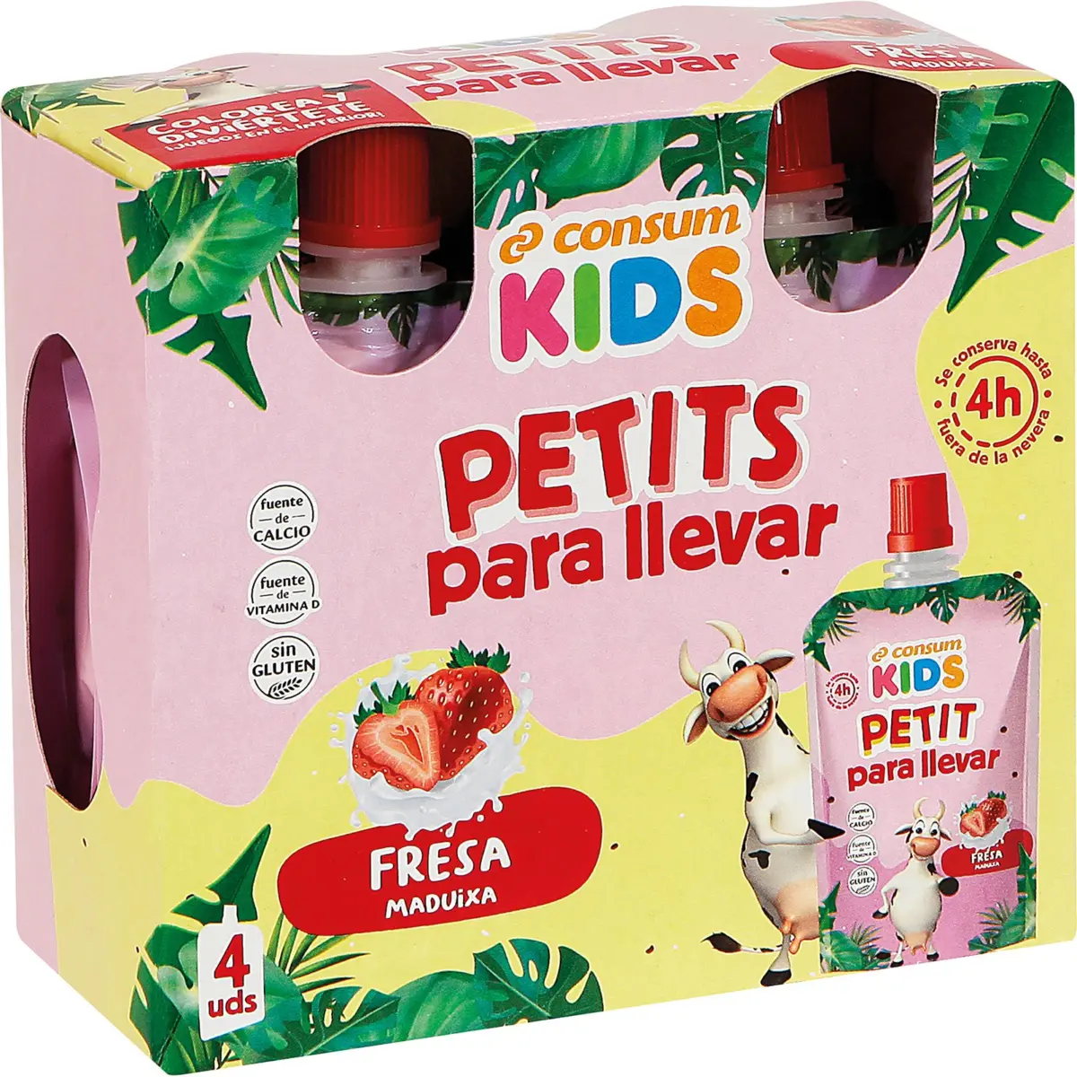 Petit per emportar sabor maduixa, pack de 4 U Consum Kids