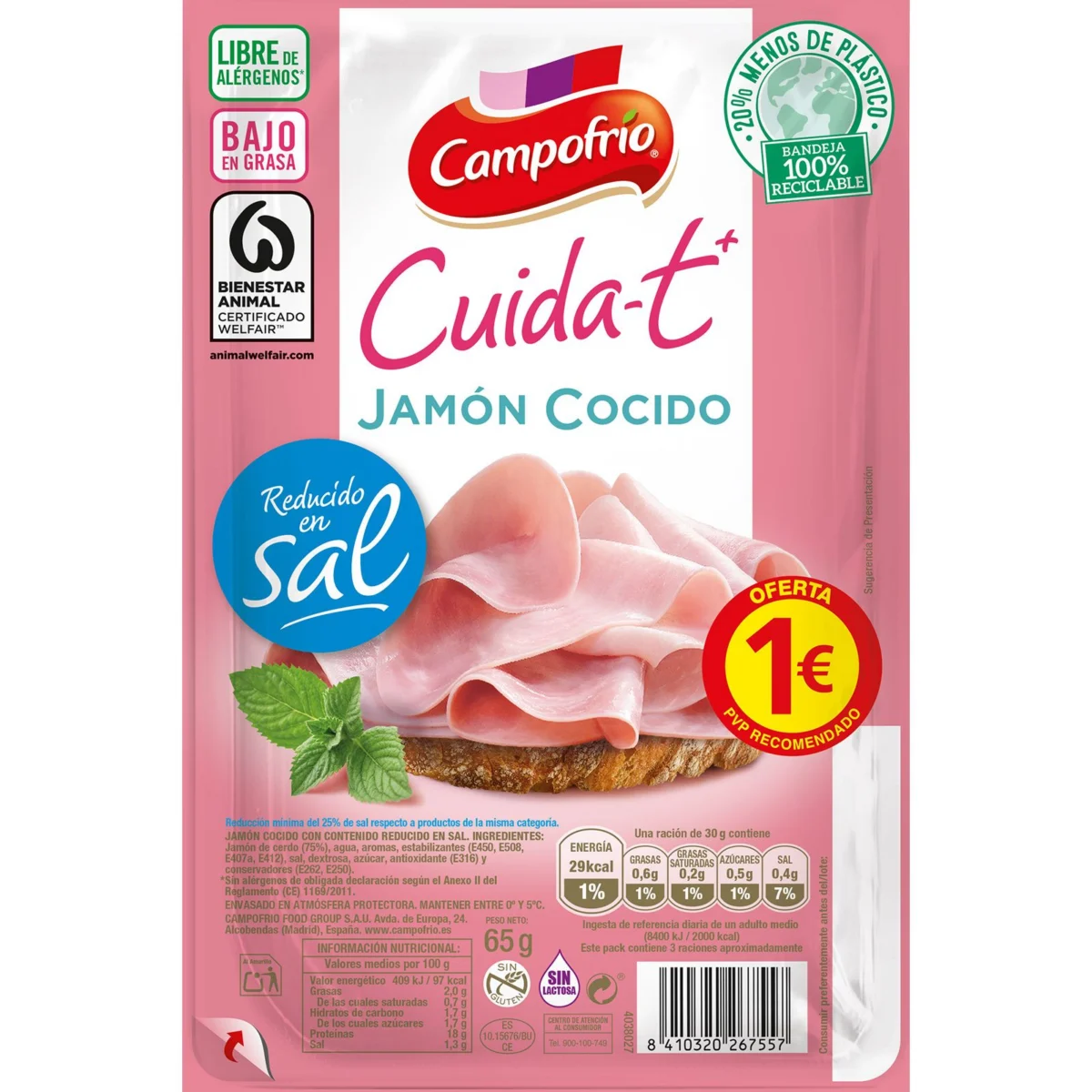 Cooked ham slices Cuida-T reduced salt Campofrío