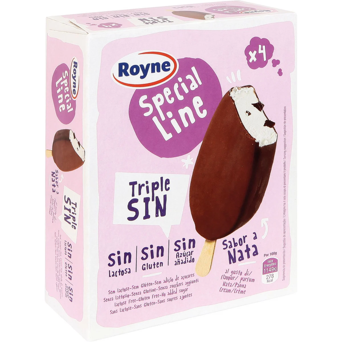 Bâtonnets glacés chocolat-crème, 4 pièces, sans sucres ajoutés, sans gluten ni lactose Royne