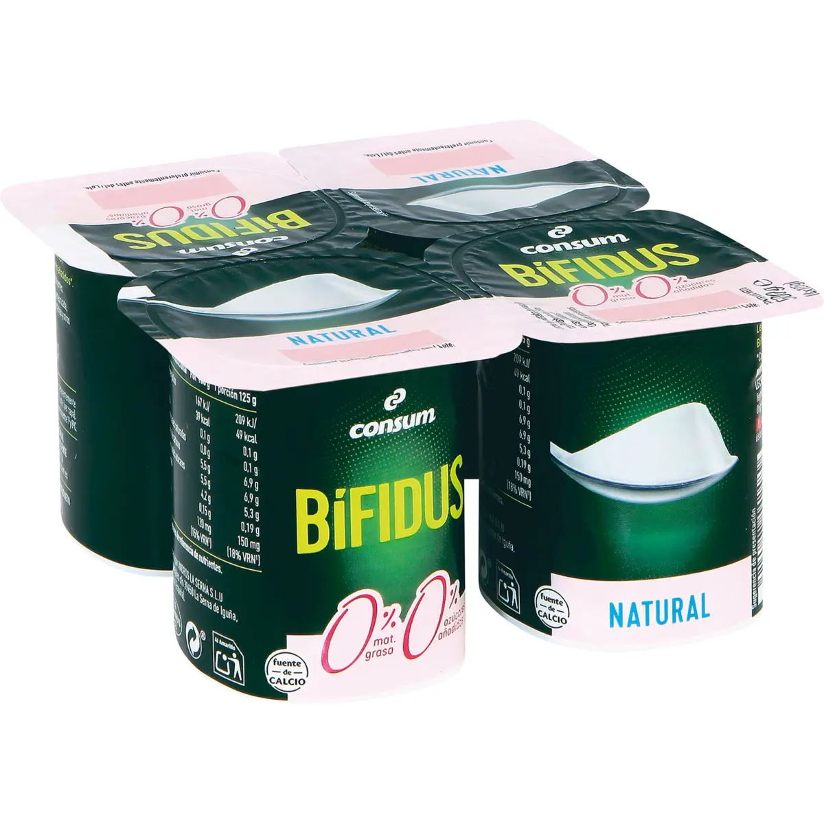 Iogurt bífidus natural 00%, pack de 4 unitats Consum