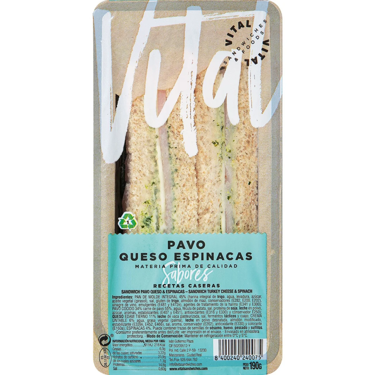 Sandwich mit Pute, Käse und Spinat Vital
