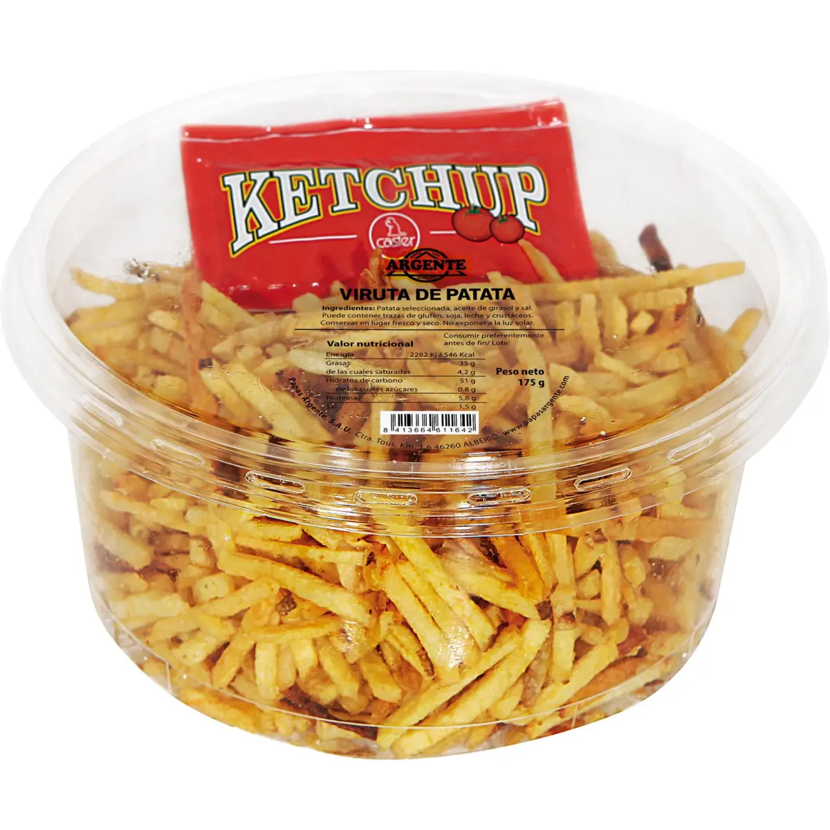 Potato sticks with ketchup, tub Argente