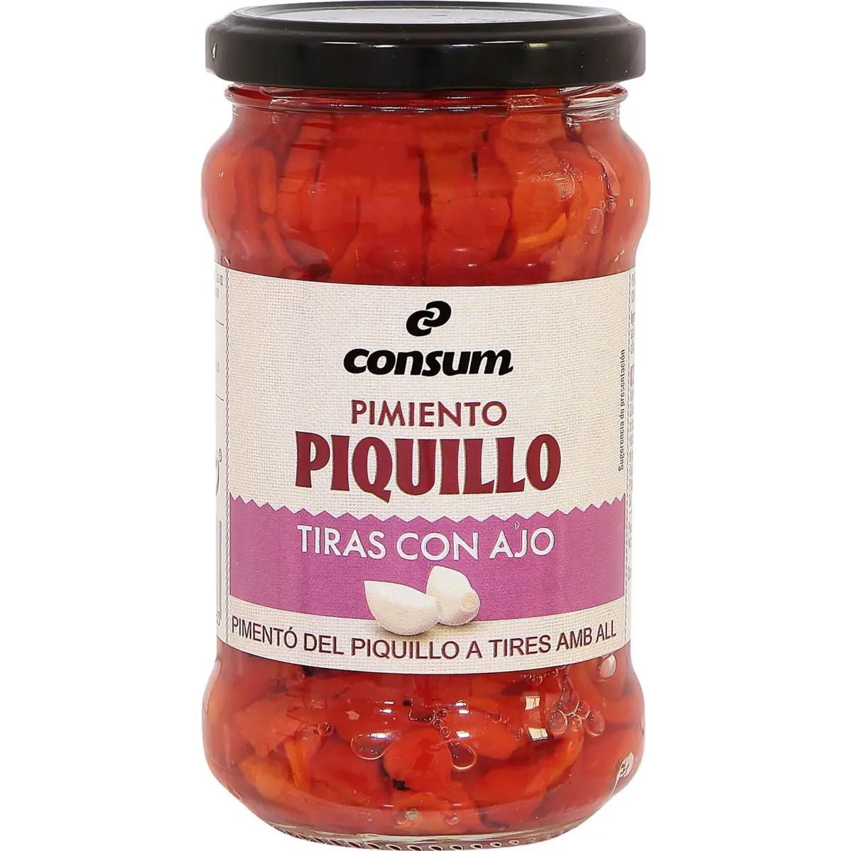Piquillo Pepper Strips with Garlic Jar Consum