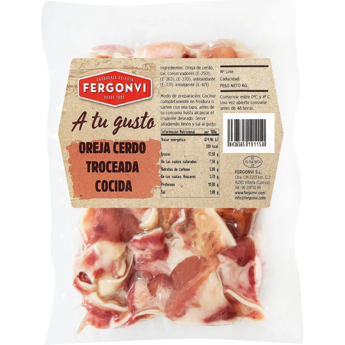 Oreille de porc cuite et coupée Fergonvi