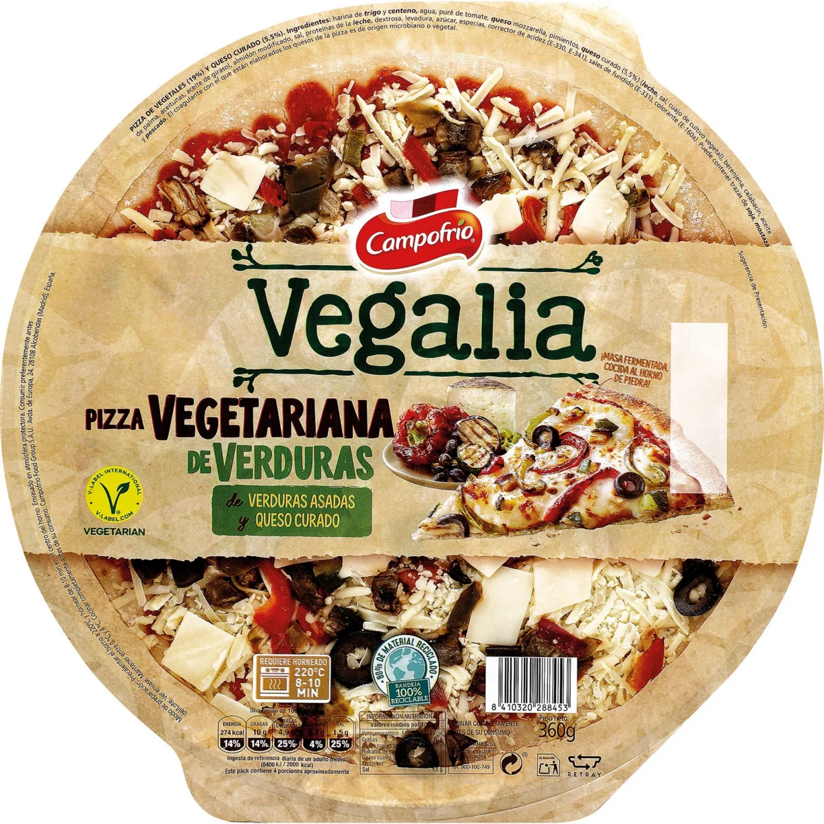 Vegalia-Gemüsepizza mit gereiftem Käse Campofrío