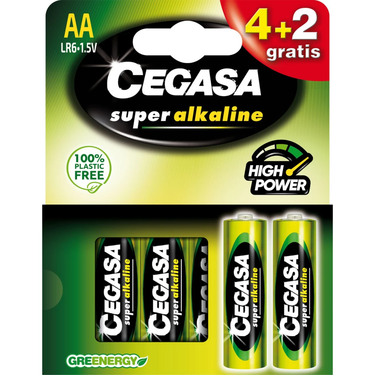 Super-Alkaline-Batterie AA, Blister 4+2 gratis Cegasa