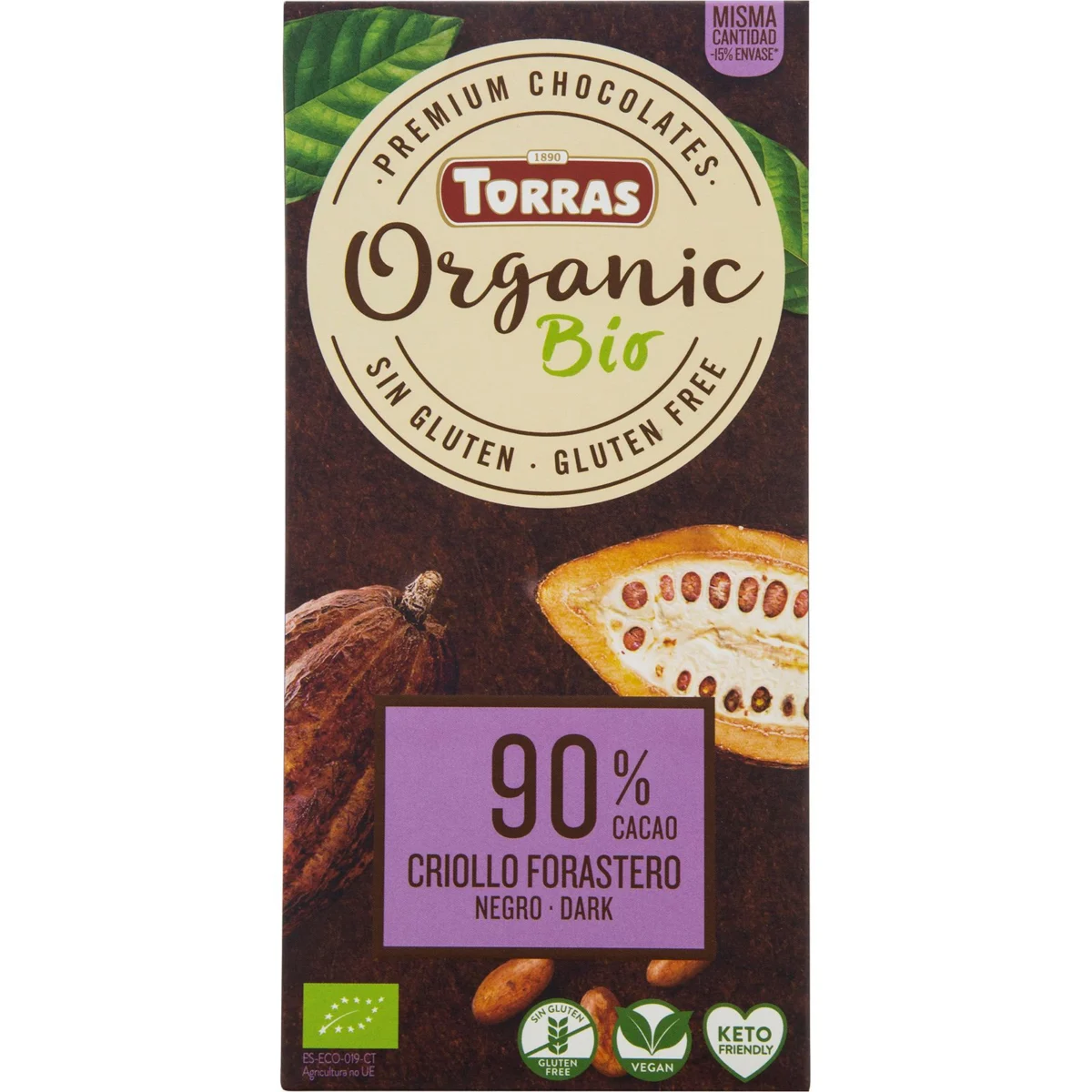 Xocolata negra Organic 90% cacau Torras