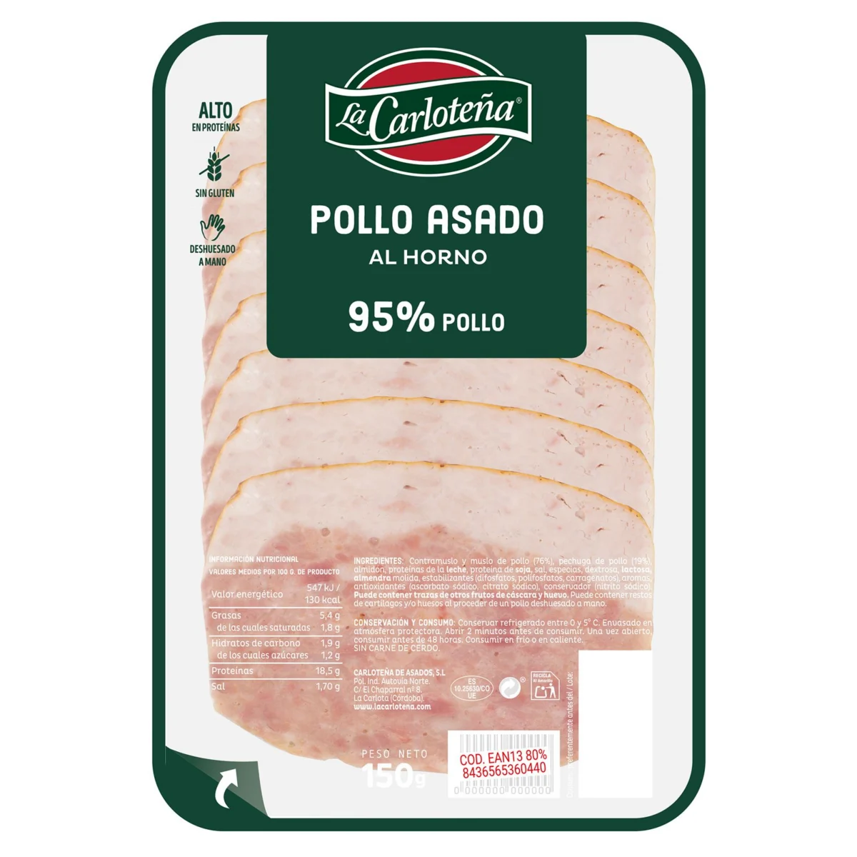 Oven-roasted chicken slices, 95% meat Carloteña