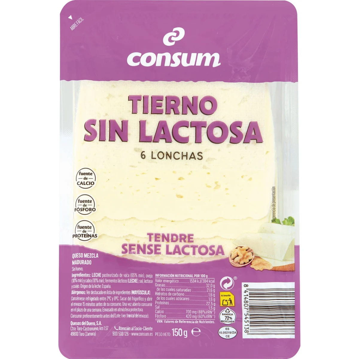 Formatge sense lactosa a llesques Consum