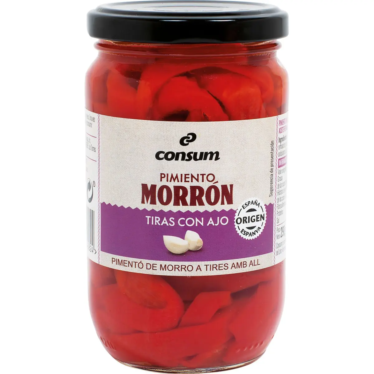Pepper strips with garlic, jar Consum