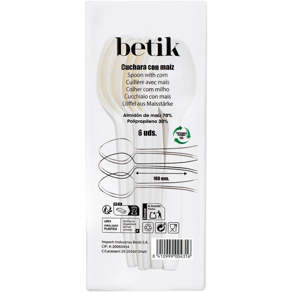 Disposable corn spoons, 6 units Betik