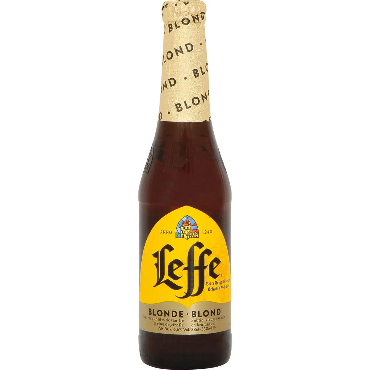 Bière blonde d’abbaye Leffe, bouteille