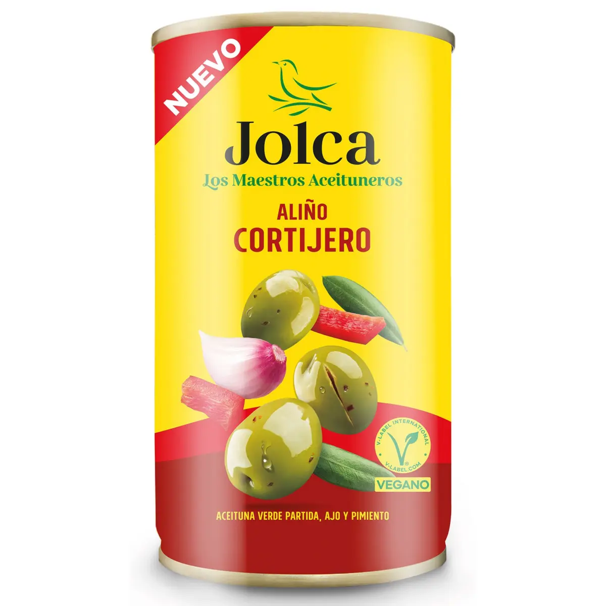 Grüne aufgeschlagene Oliven mit Cortijerol-Würzung in der Dose Jolca