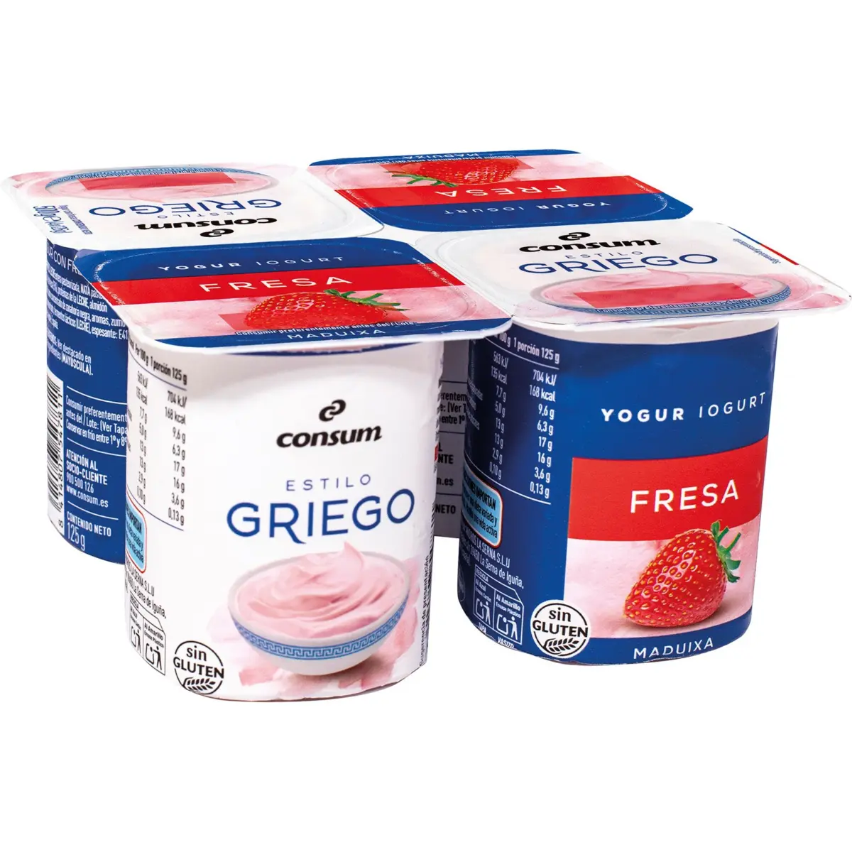Греческий йогурт с клубникой, упаковка 4 шт. Consum
