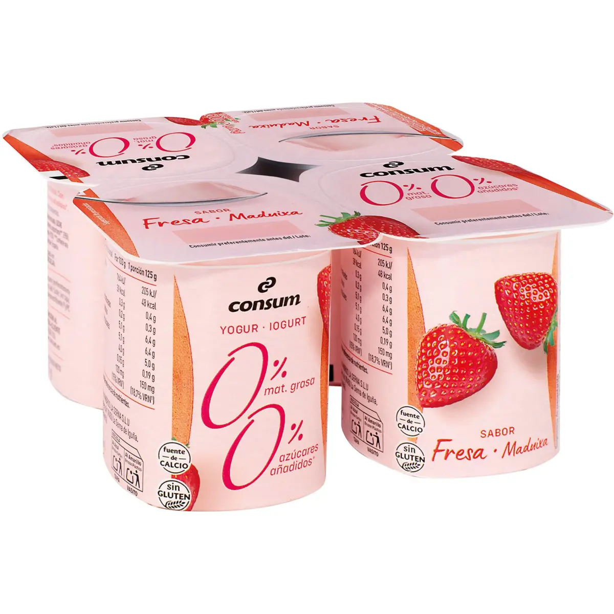 Yaourt goût fraise 00 %, pack de 4 Consum