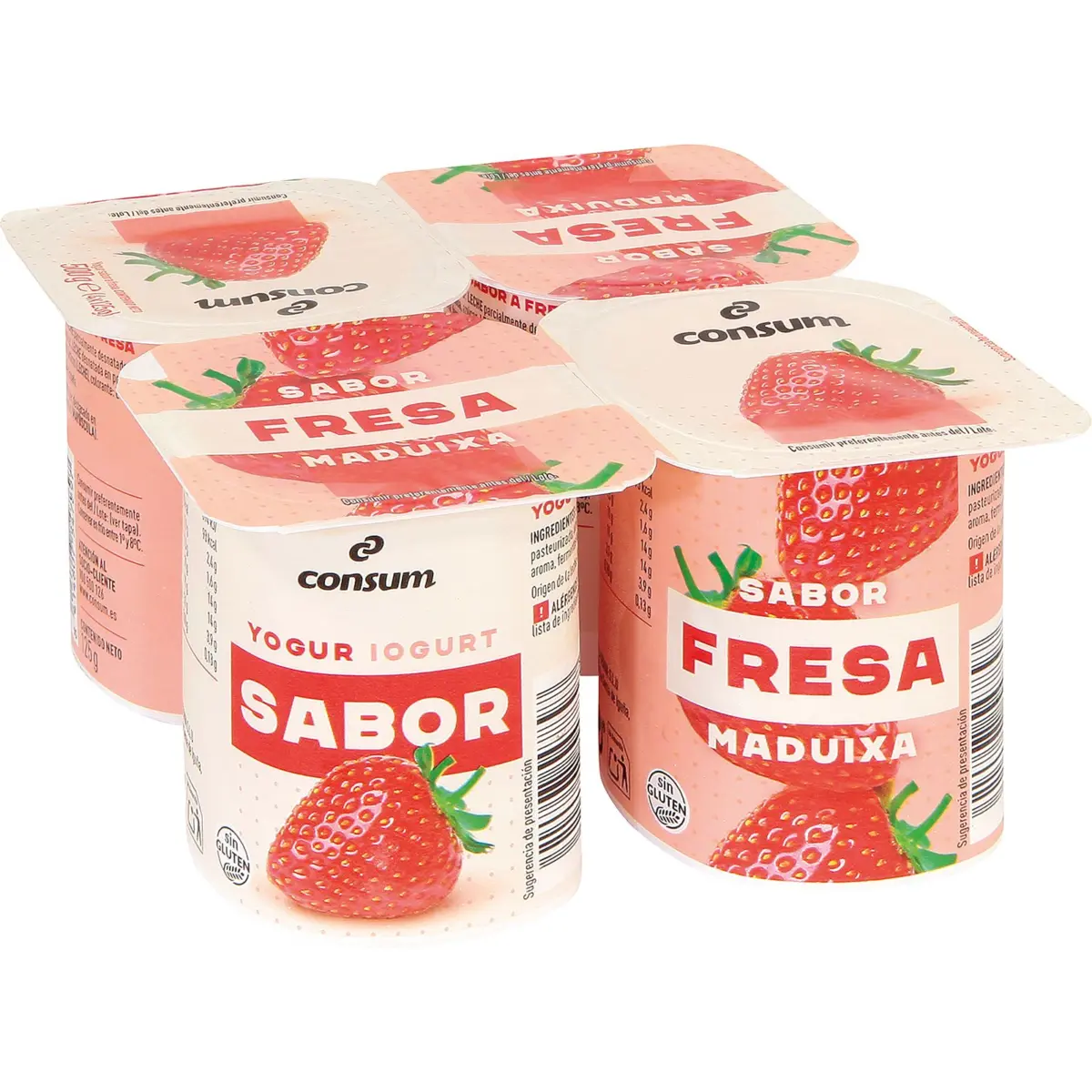 Iogurt amb gust de maduixa, paquet de 4 Consum