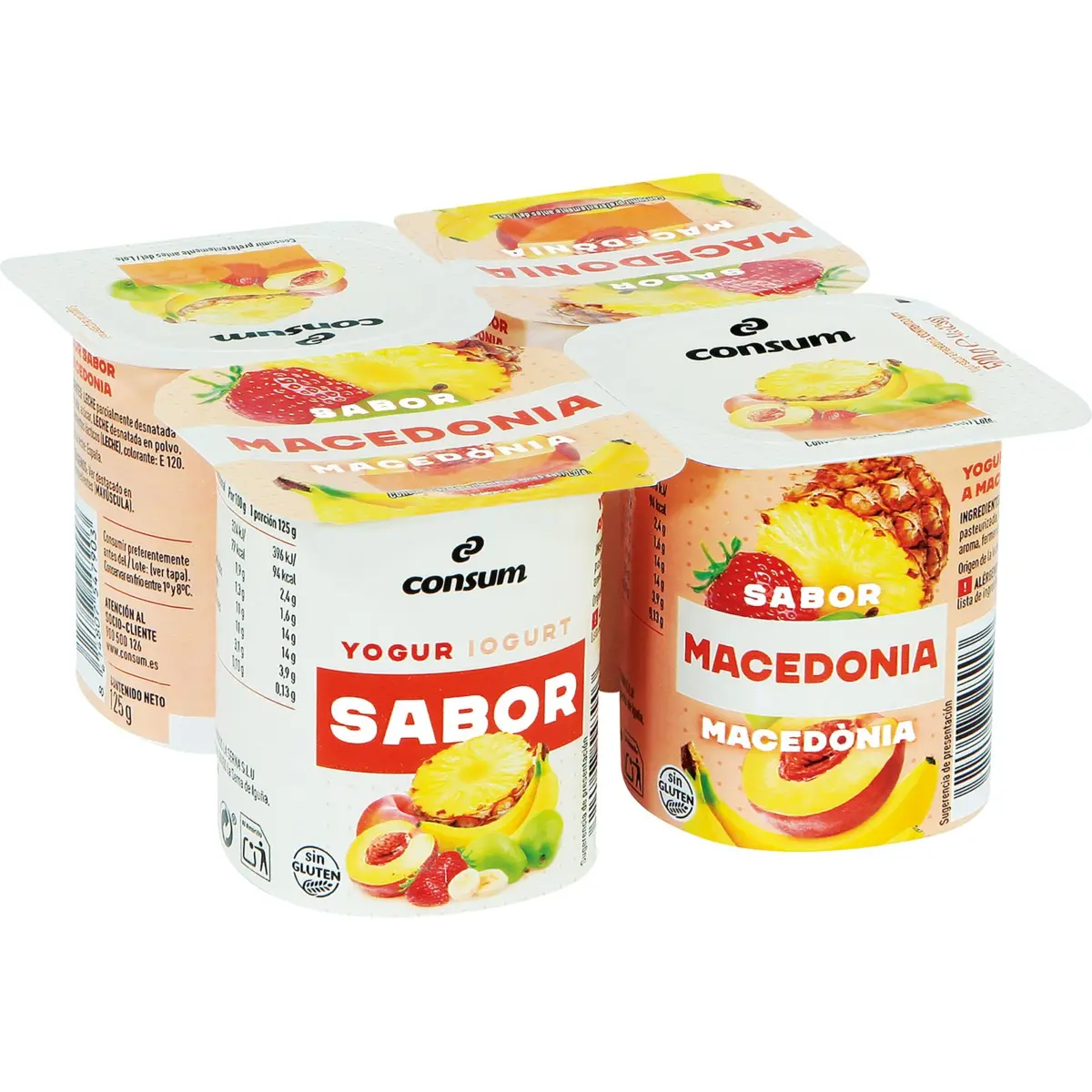 Fruit salad-flavoured yogurt, pack of 4 Consum